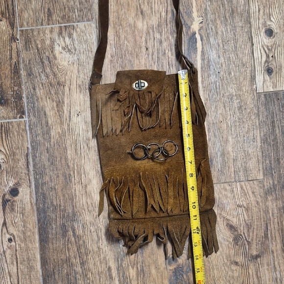 VTG 70s Boho Suede Fringe Shoulder Bag | Hippie Festival Leather Purse - Picture 6 of 7